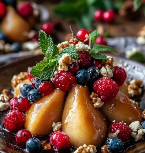 Baked Pears with Berries Honey